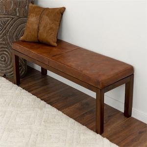 Custom Full Grain Leather Bench Cushion: Italian Saddle Leather