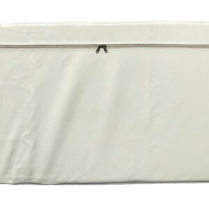 May include: A white zippered mattress cover with a beige zipper.