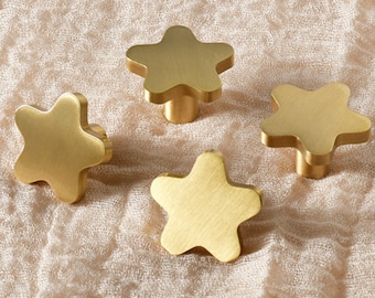 Solid brass star knobs, little star furniture knobs, nursery room door knobs, brass drawer knob, cabinet knobs