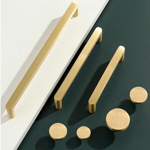 Solid Brass Modern Cabinet handles knobs, Gold Drawer Knobs pulls, Dresser Cupboard Wardrobe Door Pulls Handles, cabinet hardware