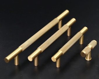 Soild Brass Knurled gold Cabinet Handle Pulls, Drawer pulls handles, dresser hardware Knobs Handle Pulls T-Bar Knob kitchen knob door handle