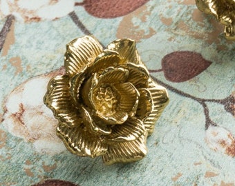 Solid Brass Flower cabinet knobs pulls, Vintage Rose drawer pulls knobs, Dresser Wardrobe Kitchen door handles knobs pulls, Cabinet hardware