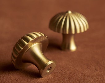 Solid brass Mushroom cabinet knobs, gold brass drawer knobs pulls, door kitchen handles, dresser wardrobe pulls knobs, cabinet hardware