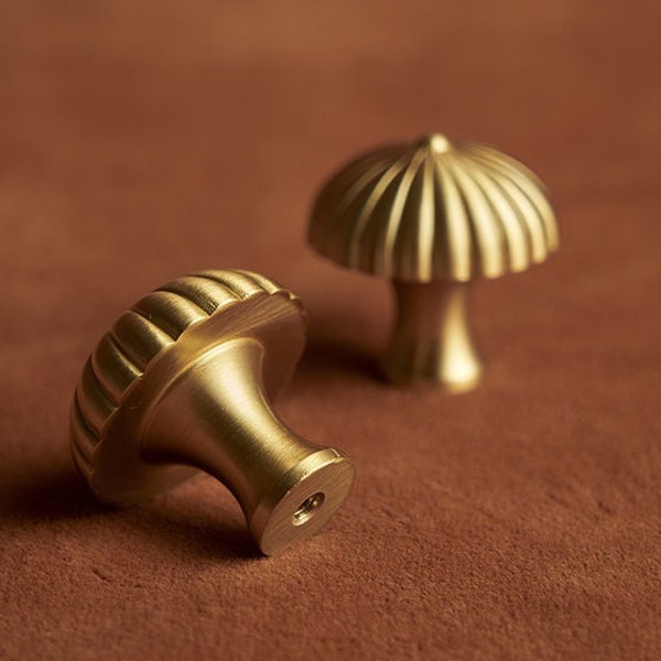 Solid brass Mushroom cabinet knobs, gold brass drawer knobs pulls, door kitchen handles, dresser wardrobe pulls knobs, cabinet hardware