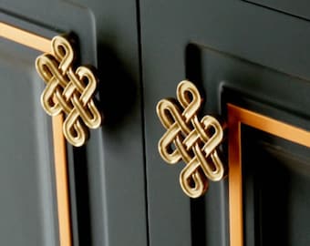 Solid brass lucky knot cabinet knobs, gold furniture knobs, knot door dresser knobs, brass drawer knob pulls, cabinet hardware