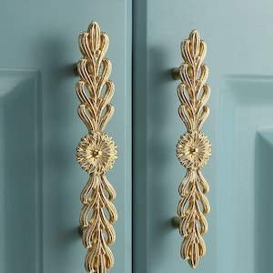 Brass Flower vine cabinet knob pull, Gold Drawer pull knob, Dresser wardrobe door Handle Pull Knob, cabinet hardware image 1