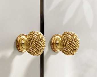 Solid Brass knit cabinet knobs pulls, Vintage gold drawer knobs pulls handles, Dresser Door Wardrobe Pulls Knobs Handles, cabinet hardware