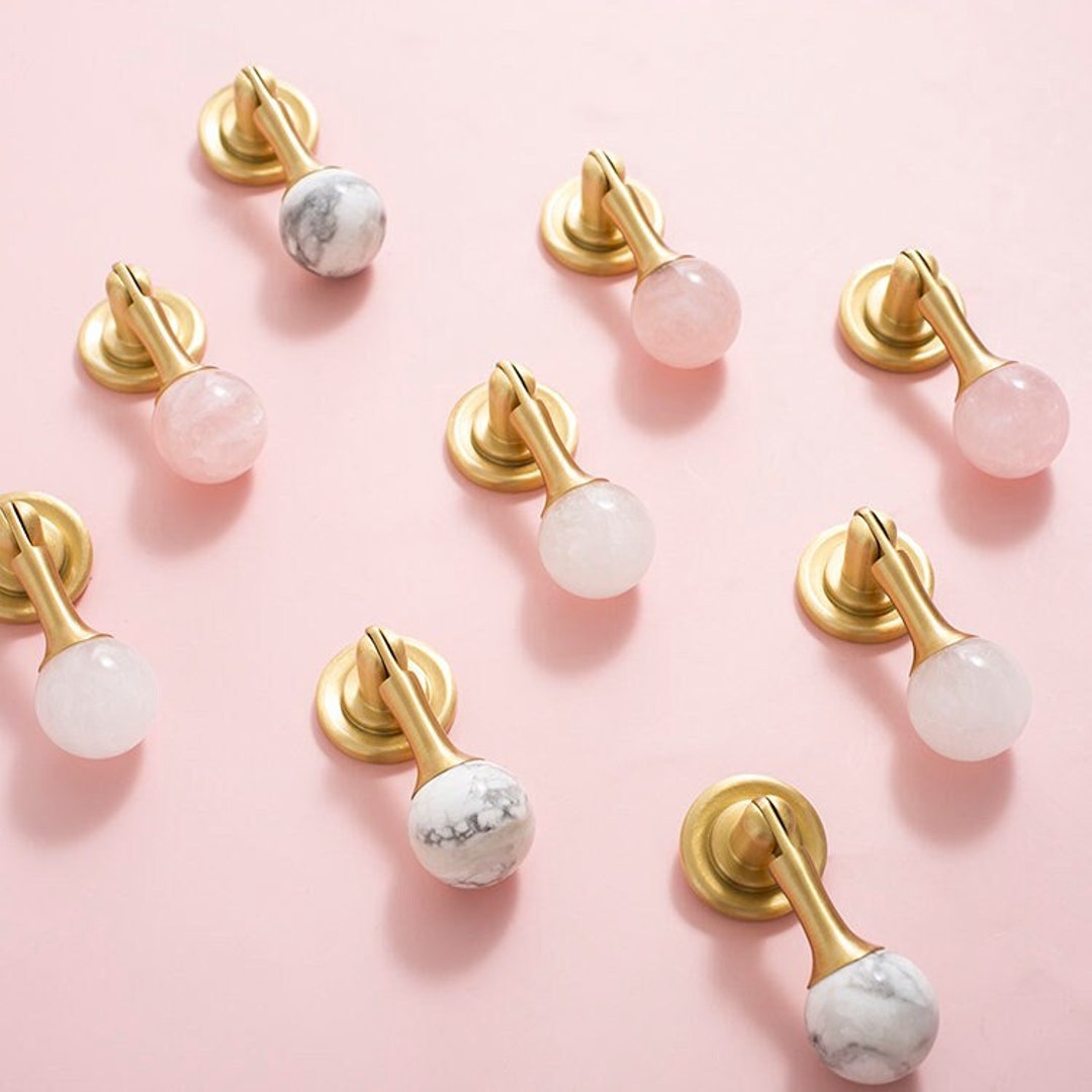 Brass Crystal Drop Drawer Knobs Pulls, Modern Door Handles, Dresser