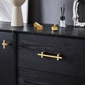 Soild Brass gold Cabinet Handle Pulls, Gold Drawer pulls handles, dresser hardware Knobs Handle Pulls T-Bar Knob kitchen knob door handle image 6