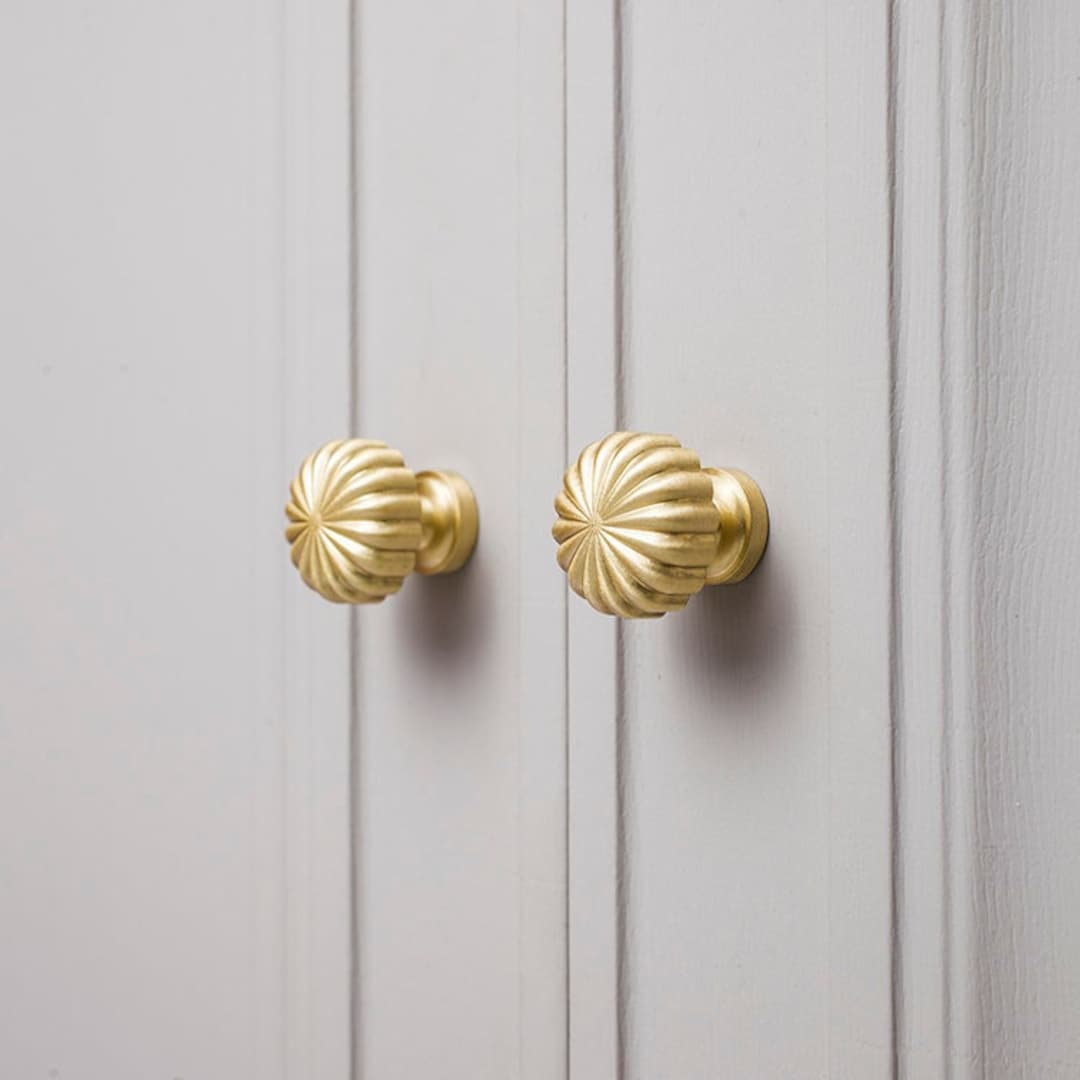 Solid Brass Cabinet Knobs Vintage Gold Knob Pulls Sunflower - Etsy