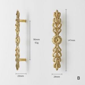 Brass Flower vine cabinet knob pull, Gold Drawer pull knob, Dresser wardrobe door Handle Pull Knob, cabinet hardware image 4