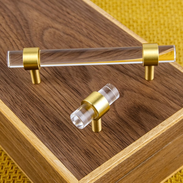 Brass clear Door Handles T Bar kitchen Knobs modern Drawer pulls Handle Dresser handle Cabinet Handle Pulls Knobs Wardrobe Handles Knob