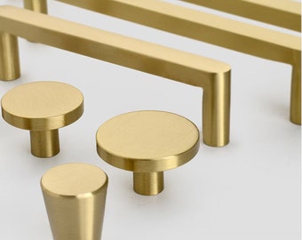 Modern Solid Brass Cabinet handles knobs, Gold Drawer Knobs pulls, Dresser Cupboard Wardrobe Door Pulls Handles, cabinet hardware