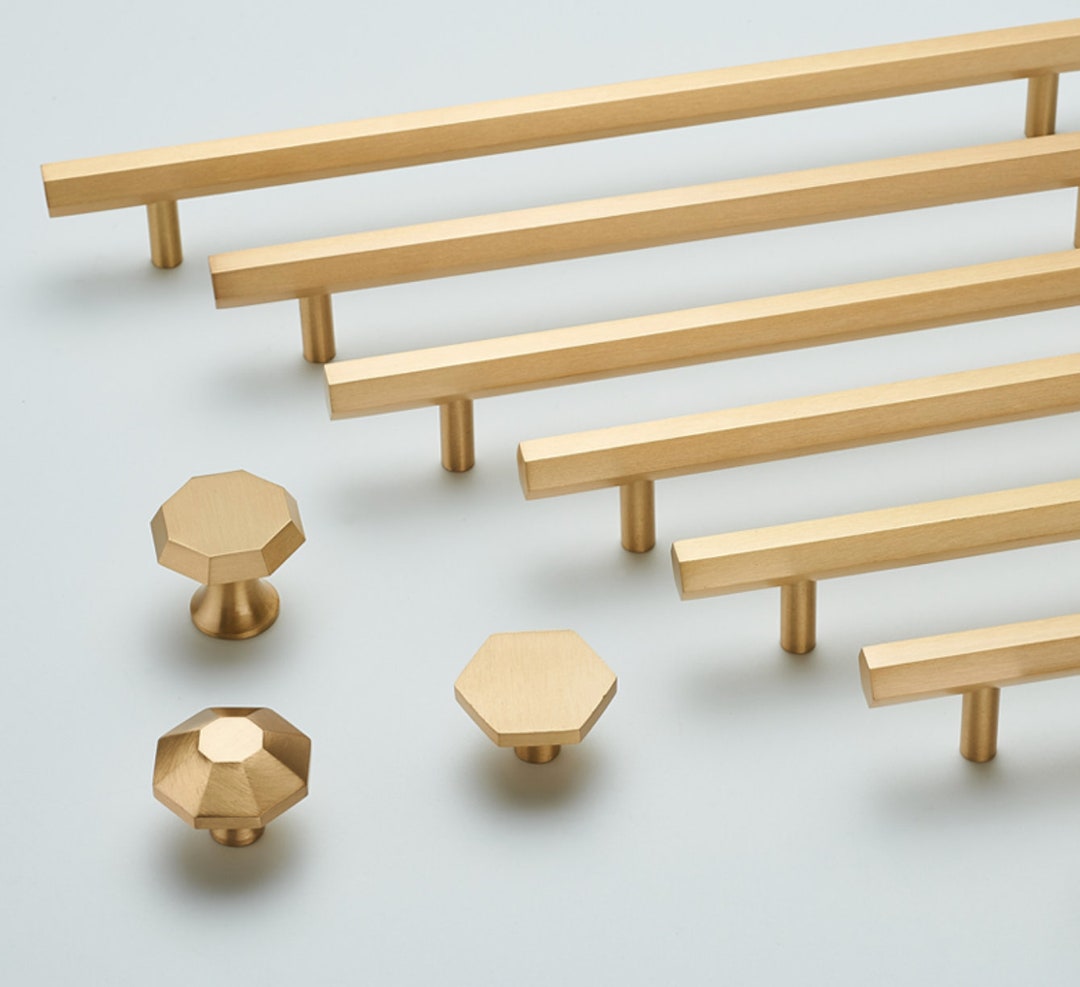 Solid Brass Modern Cabinet Pulls Handles, Gold Drawer Knobs Pulls ...