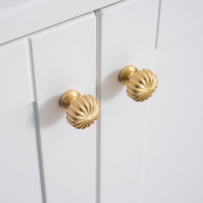 Solid Brass cabinet knobs, Vintage Gold drawer knobs pulls, sunflower Wardrobe Dresser cupboard handles knobs, Cabinet hardware image 2