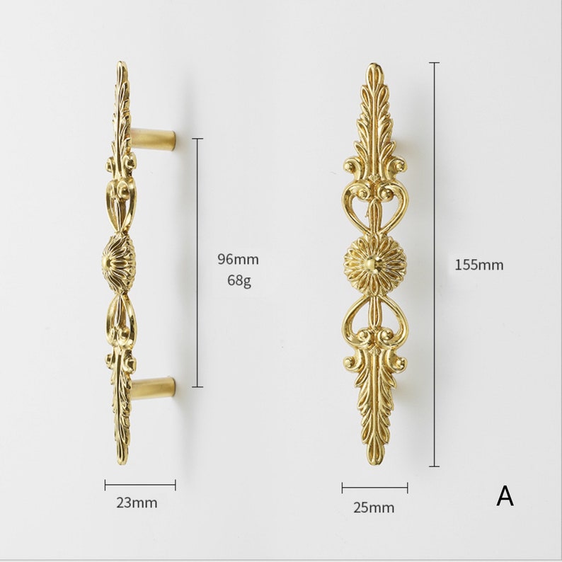 Brass Flower vine cabinet knob pull, Gold Drawer pull knob, Dresser wardrobe door Handle Pull Knob, cabinet hardware image 3