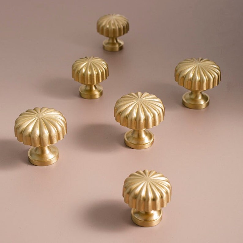 Solid Brass cabinet knobs, Vintage Gold drawer knobs pulls, sunflower Wardrobe Dresser cupboard handles knobs, Cabinet hardware image 1