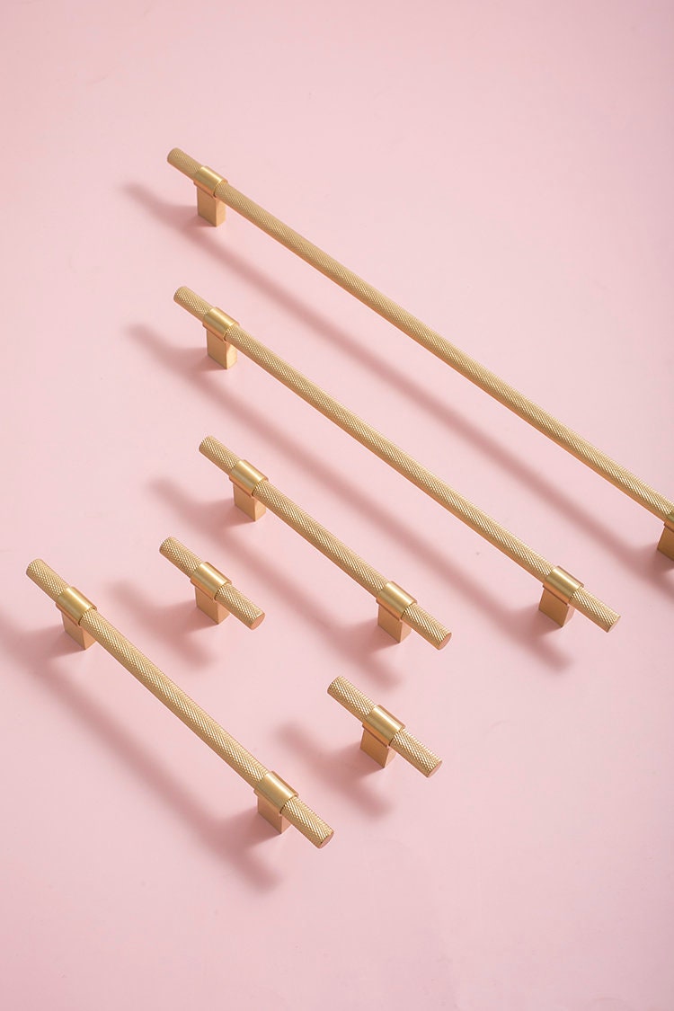 Brass Knurled Door Handles T Bar Kitchen Knobs Black Drawer Etsy