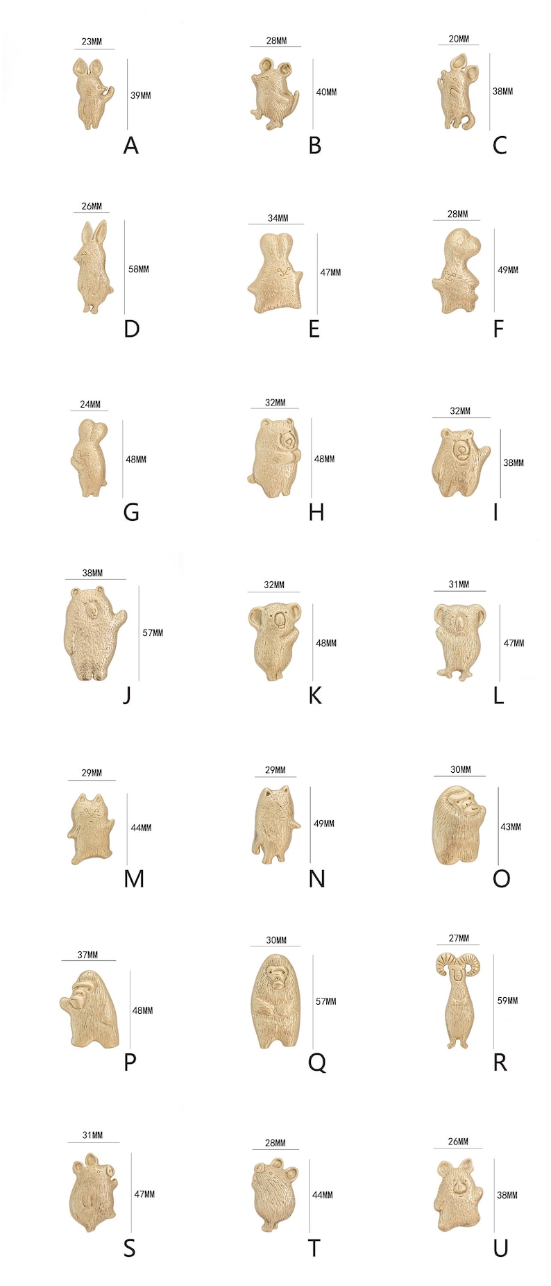 Massief messing dier kast knoppen konijn gouden knop trekt schapen lade grepen babykamer kast handvat trekt knoppen kledingkast grepen knop afbeelding 6