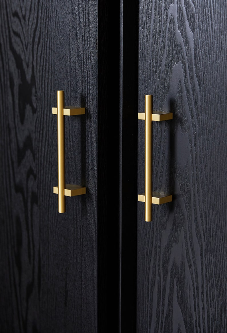 Soild Brass gold Cabinet Handle Pulls, Gold Drawer pulls handles, dresser hardware Knobs Handle Pulls T-Bar Knob kitchen knob door handle image 1