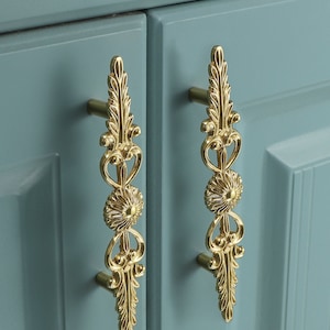 Brass Flower vine cabinet knob pull, Gold Drawer pull knob, Dresser wardrobe door Handle Pull Knob, cabinet hardware image 2