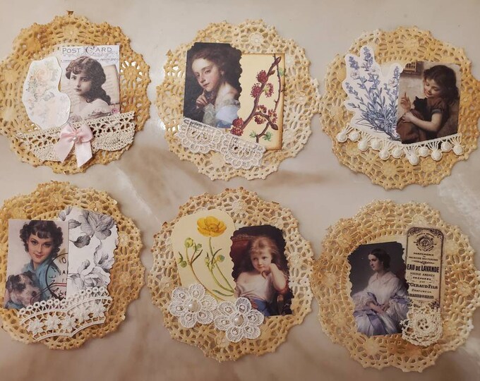 Embellished paper doilies, junk journals ephemera, scrapbooking.