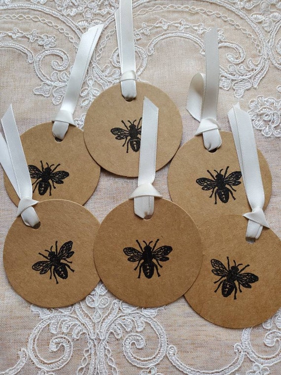 Bee gift tags, set of 6, scrapbooking, junk journal supplies