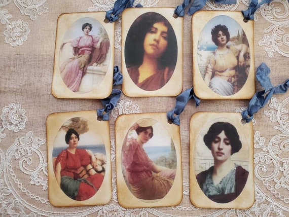 Vintage ladies tags, Hellenic women, Greek ladies, pretty women tags, ephemera, handmade tags, scrapbooking, junk journal tags, gift tags