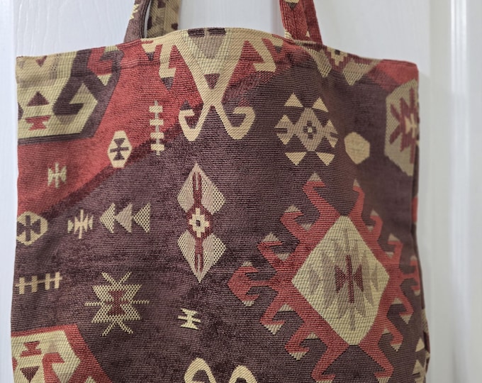 Upholstery handmade tote bag with cosmetic bag