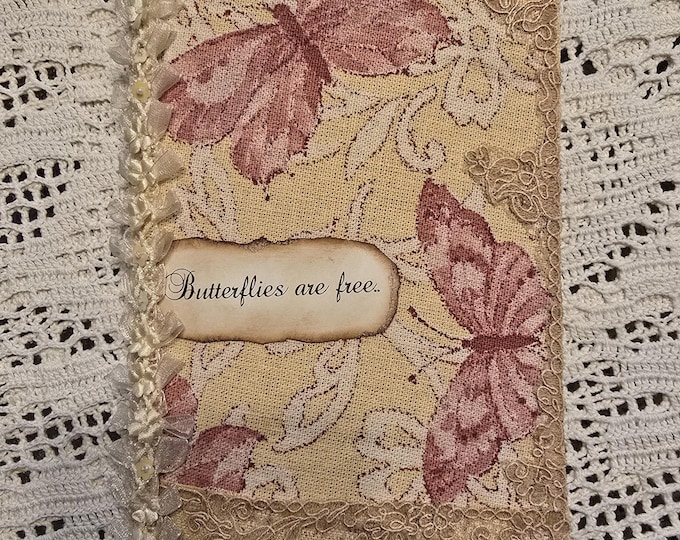 Junk journal, Butterflies are free, handmade journal, lots of blank pages.