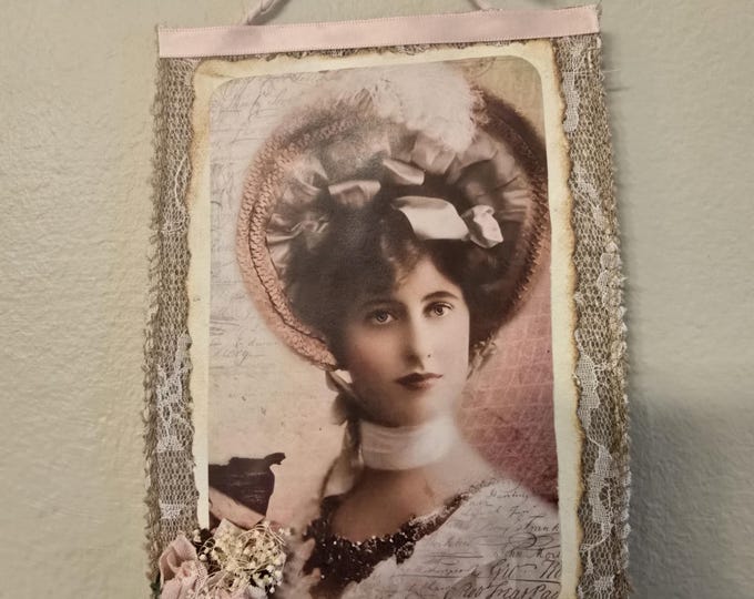 Victorian Lady Wall Decor, Handmade Sewing Room Art