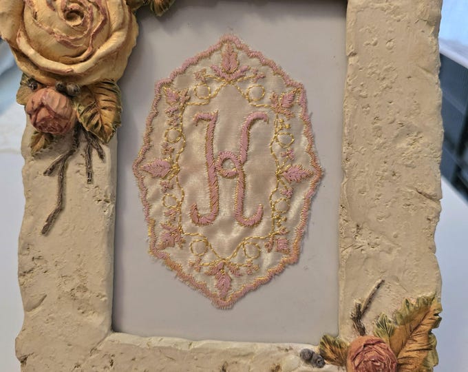 Framed Monogrammed Applique, vintage applique letter K.