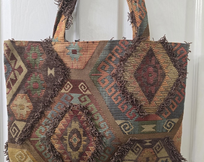 Upholstery handmade tote bag