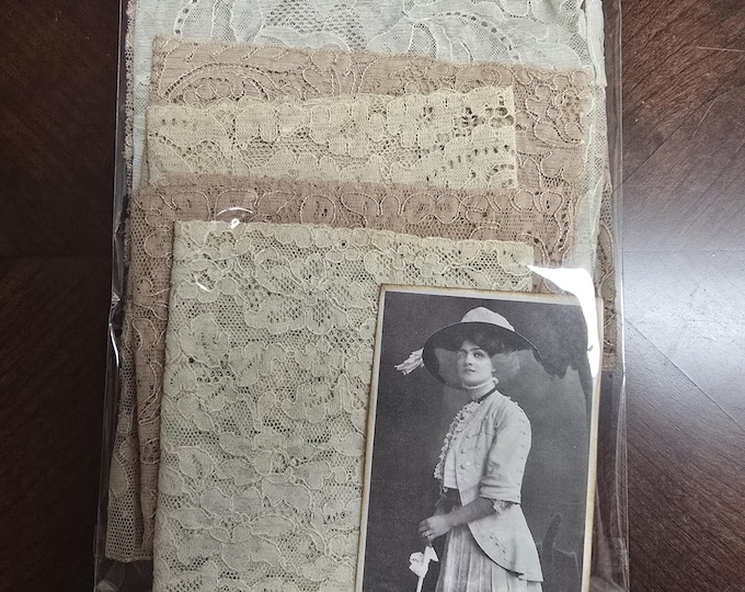 French lace trims, set of 6, scrapbooking, doll making trims, slow stitches, journaling, vintage trims.