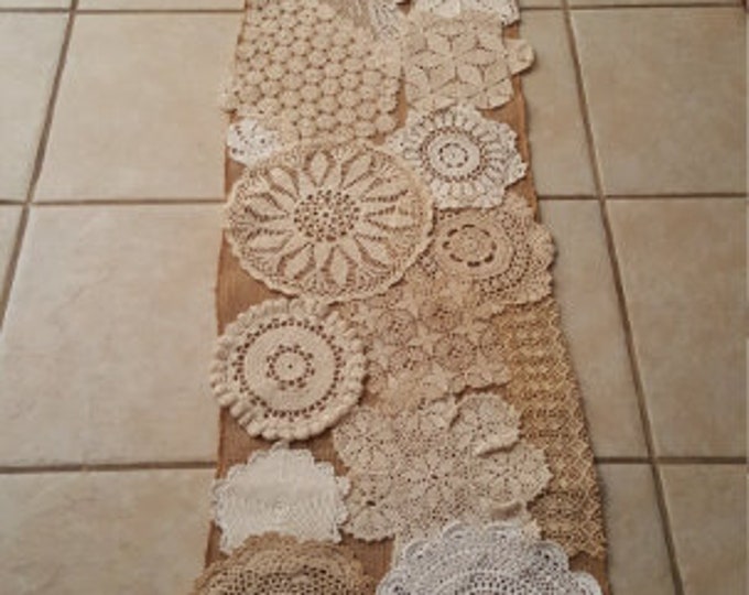 Rustic wedding runner, farmhouse table runner,  Wedding Decor, 15 feet long, crochet runner