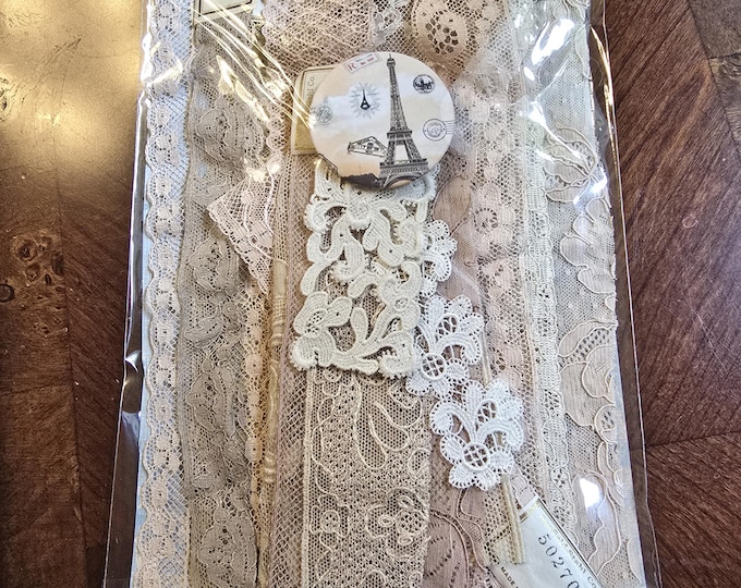 French lace trims, set of 15, scrapbooking, doll making trims, slow stitches, journaling, vintage trims.