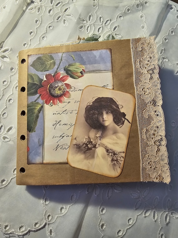 Junk journal, paper bag journal with ephemera. Handmade. Petite journal, Paris journal