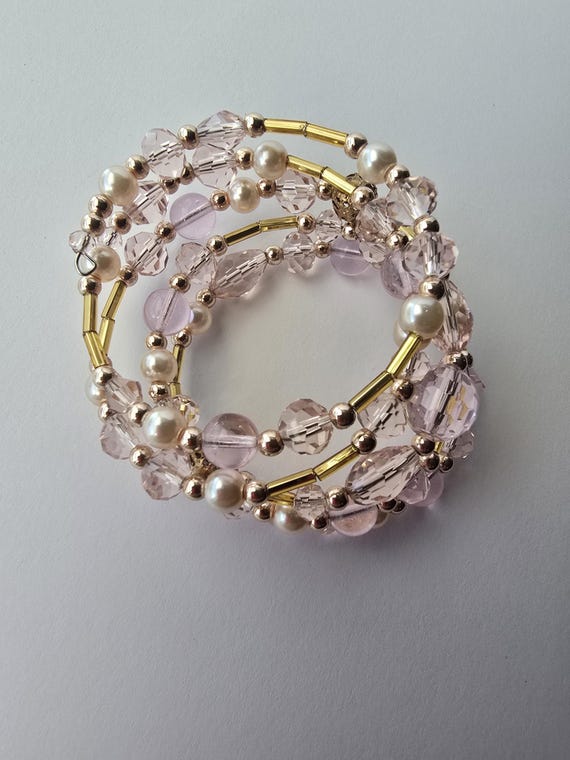 Light pink and gold bracelet, pink jewelry, sweet sixteen, memory wire, birthday gift.