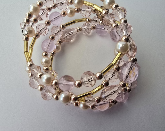 Light pink and gold bracelet, pink jewelry, sweet sixteen, memory wire, birthday gift.