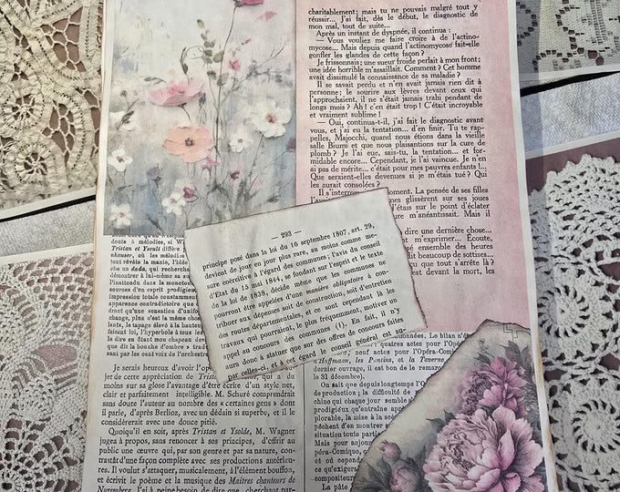 Coffee stained papers, French style papers, lace papers for scrapbooking, junk journals, ephemera. Set of 15 papers.