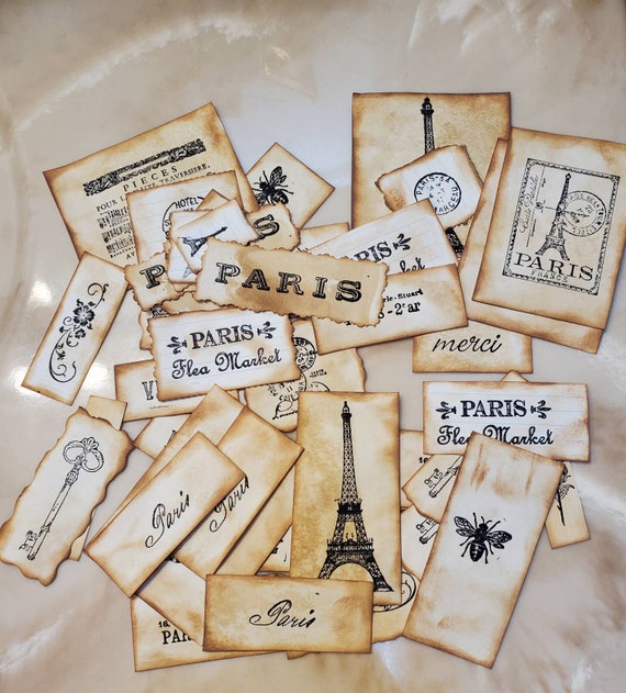 Junk journal ephemera, distress ink stamps, Paris ink stamps, Eiffel tower,