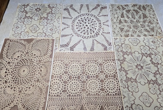 Coffee Stained Lace Papers, set of 12. Scrapbooking, junk journals, ephemera.