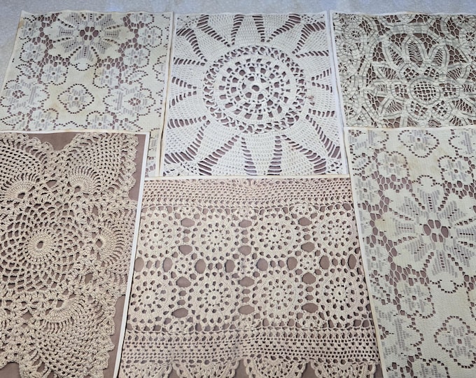 Coffee Stained Lace Papers, set of 12. Scrapbooking, junk journals, ephemera.
