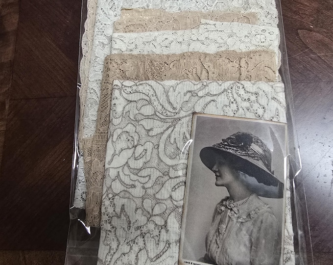 French lace trims, set of 6, scrapbooking, doll making trims, slow stitches, journaling, vintage trims.