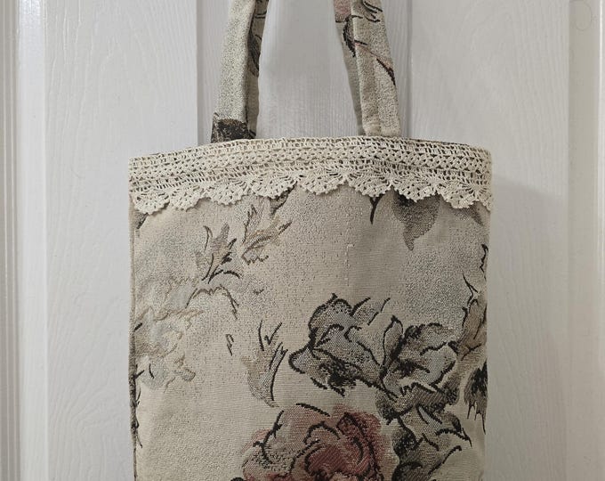 Upholstery handmade tote bag with cosmetic bag