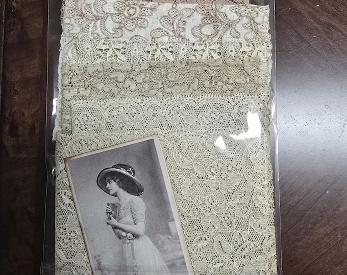 French lace trims, set of 6, scrapbooking, doll making trims, slow stitches, journaling, vintage trims.