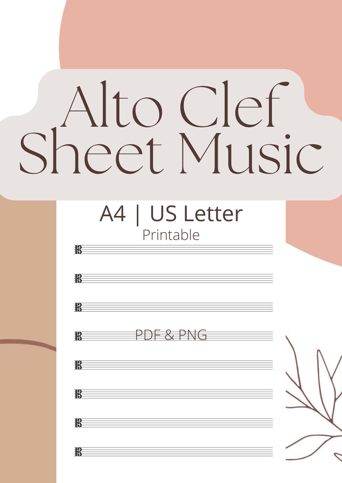 Alto Clef Sheet Music for A4 &amp; Letter. Printable Alto Clef Sheet Music ...