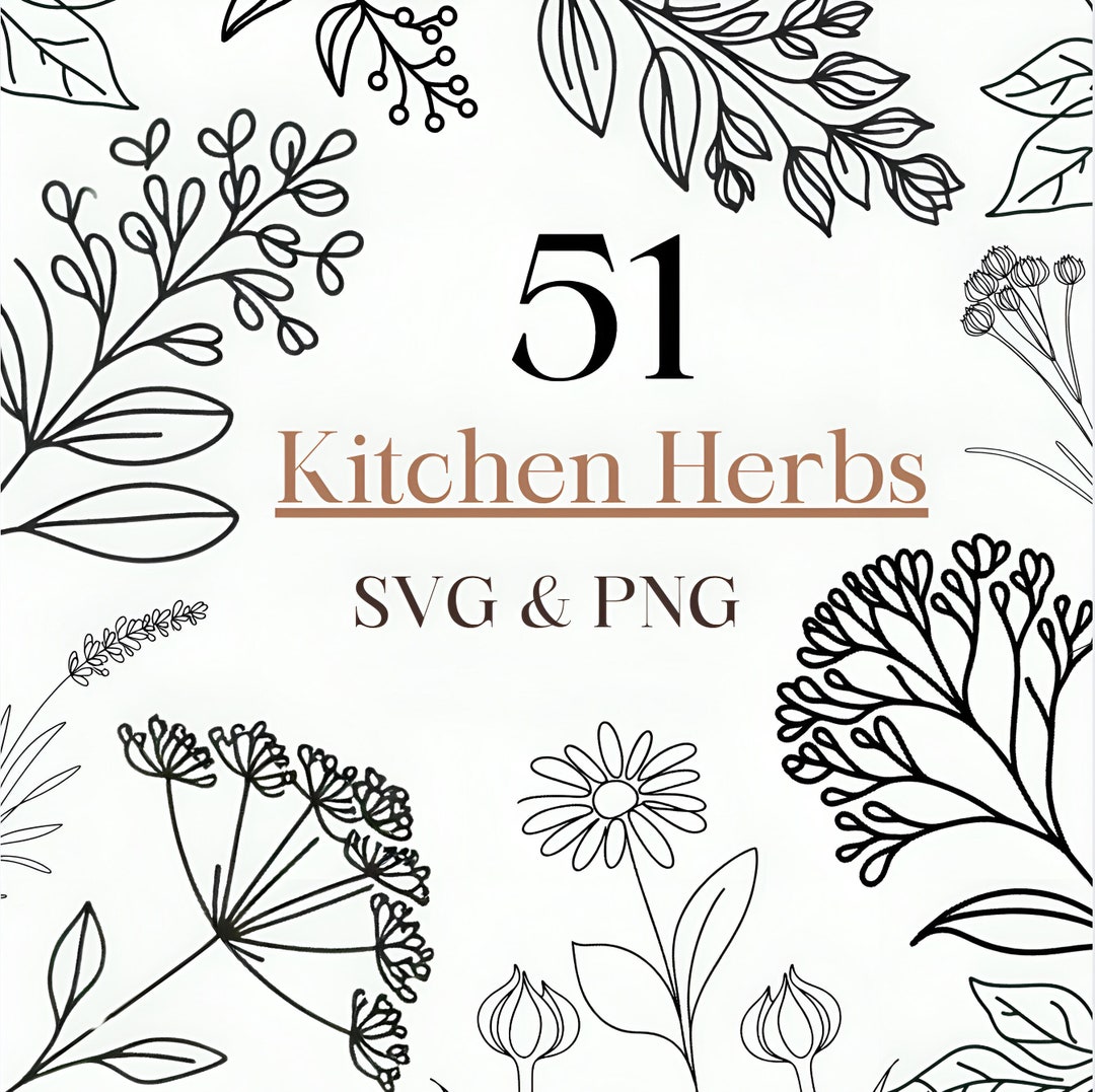 51 Kitchen Herb Svg Bundle, 300 DPI, Kitchen Svg, Herb Svg, Farmhouse