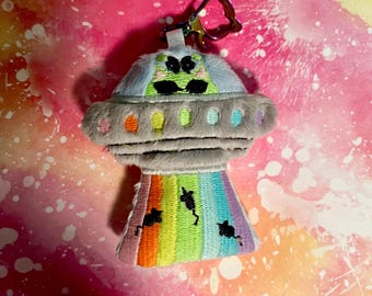 Alien Cat UFO Plush Keychain
