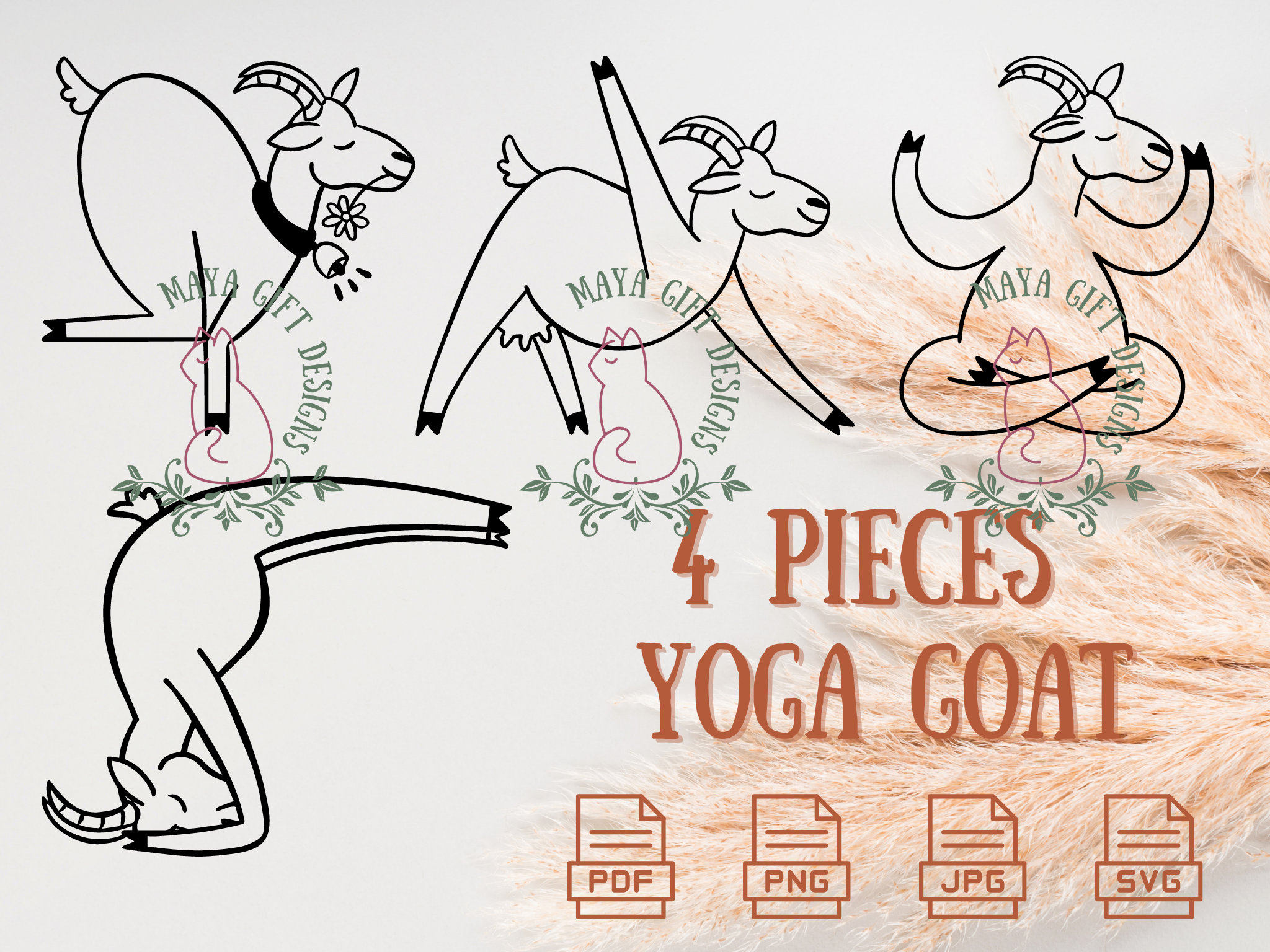 Yoga Goat Bundle Svg, Digital File, Cute Goat Drawing Svg, Animal Lover